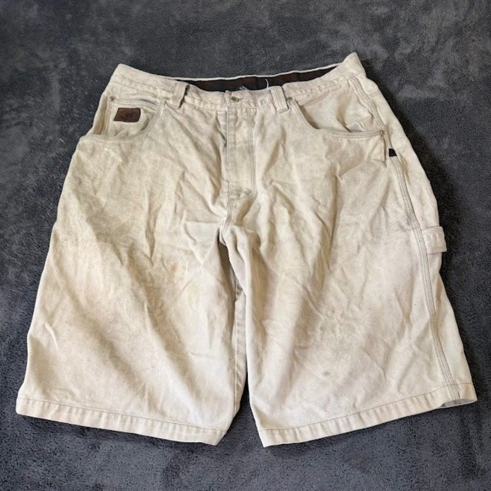 Vintage FUBU The Collection Khaki Carpenter Denim Shorts Mens 38X13 Baggy Y2K